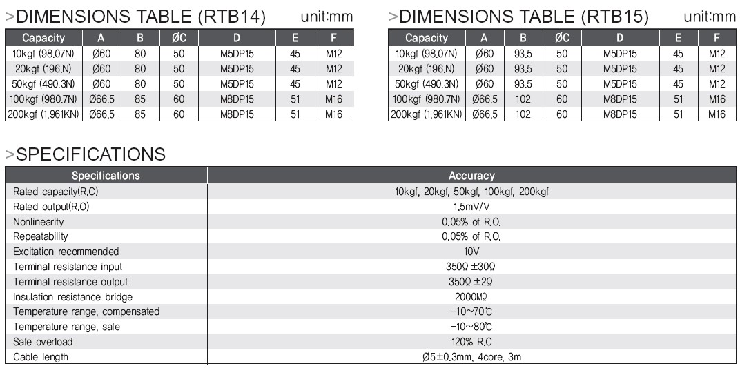 韩国Dacell称重传感器RTB14,RTB15 韩国Dacell称重传感器RTB14,RTB15